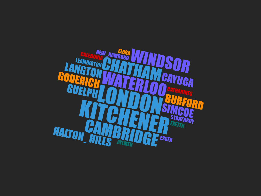 Word cloud of members locations